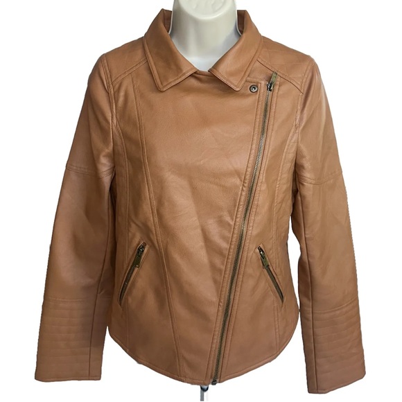 Love Tree Women's Moto Jacket Brown Faux Leather Full Zipper Size Medium - Picture 2 of 11